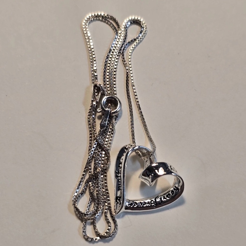 Sterling Silver Twisted Heart Pendant Necklace Mother Holds Her Childs Heart...